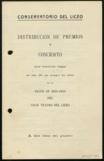 Conservatorio del Liceo : distribución de premios y concierto que tendrán lugar el día 28 de mayo de 1931 en el Salón de descanso del Gran Teatro del Liceo a las diez en punto