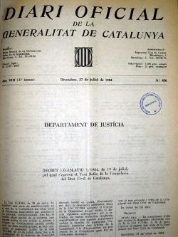 pgina del DOGC del 1984 en qu es va tornar a publicar la compilaci, ja en democrcia